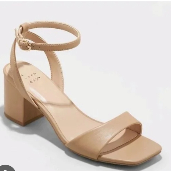 A.New Day Shannon heels for women with memory foam insole open toe and square - Picture 1 of 11